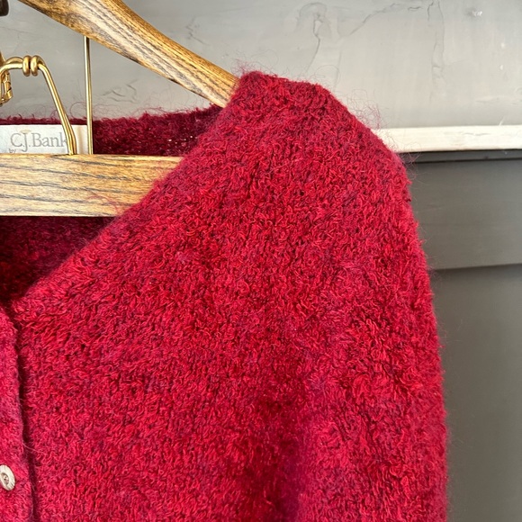 CJ Banks Fuzzy Soft Mohair Blend Deep Red Button Front Cardigan Sweater 1X - Picture 3 of 11